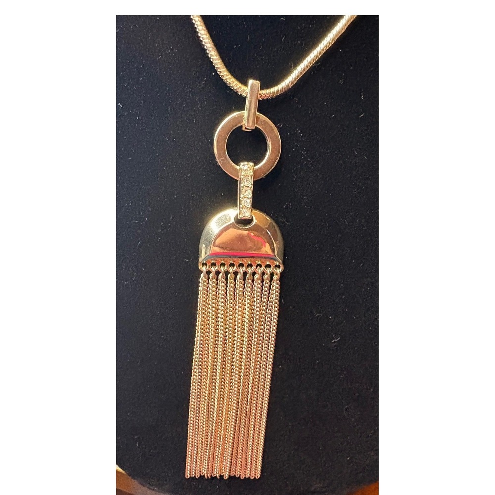 Vera Wang Gold Tone Snake Chain Tassel Pendant Necklace Crystal Accent 32-35 in